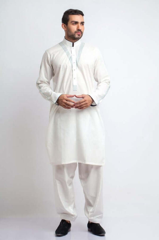 Lilac White Handwoven Cotton Kurta