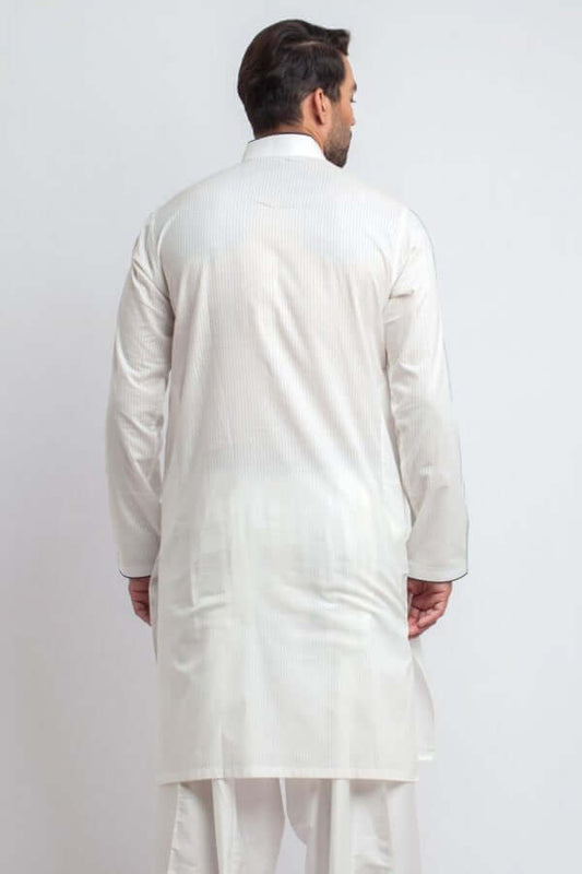 Lilac White Handwoven Cotton Kurta