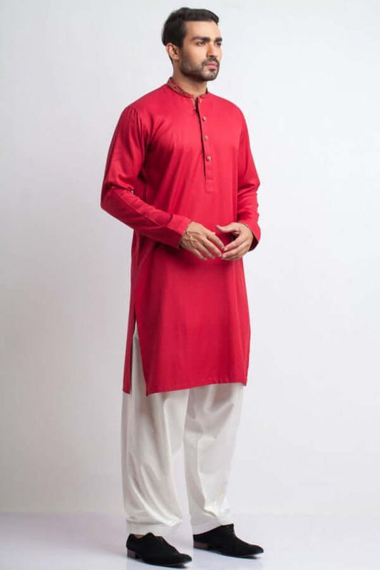 Elegant Red Cotton Kurta