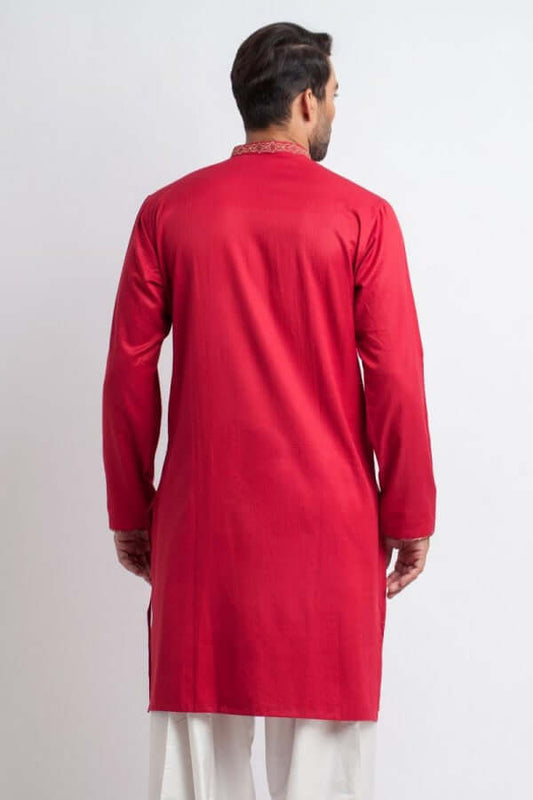 Elegant Red Cotton Kurta