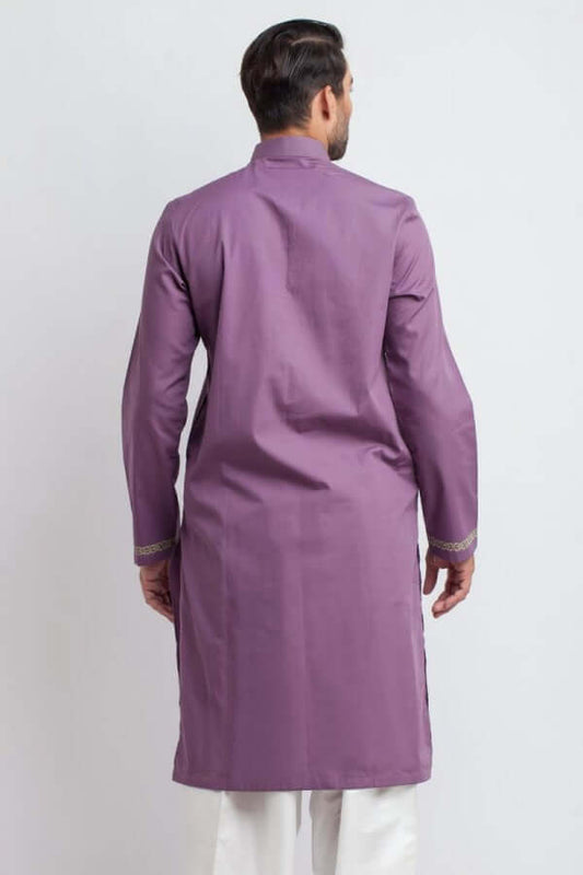 Lilac Purple Embroidered Handwoven Kurta