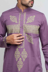 Lilac Purple Embroidered Handwoven Kurta