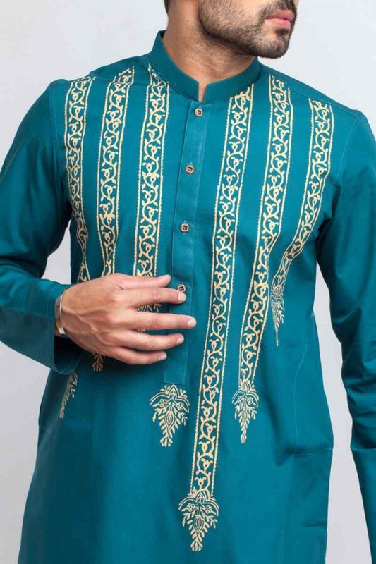 Lilac Teal Blue Handwoven Kurta