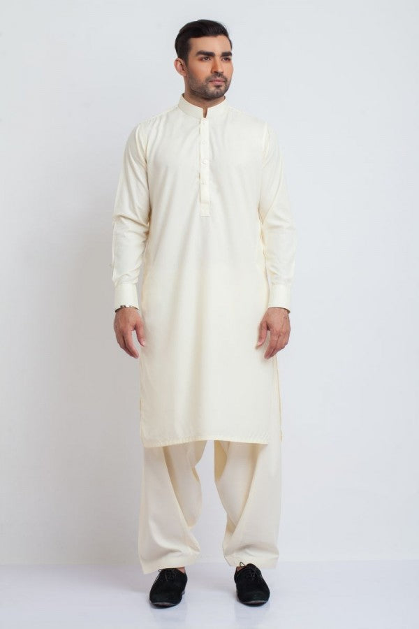 Cream White Cotton Shalwar Kameez