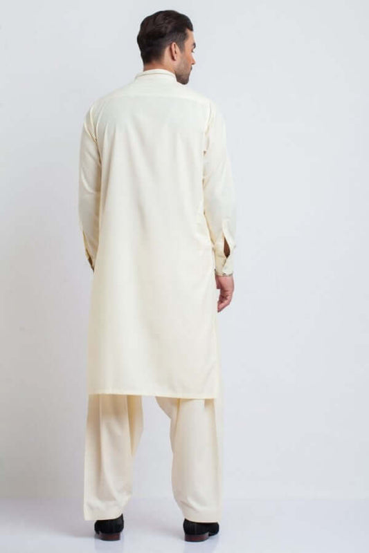 Cream White Cotton Shalwar Kameez