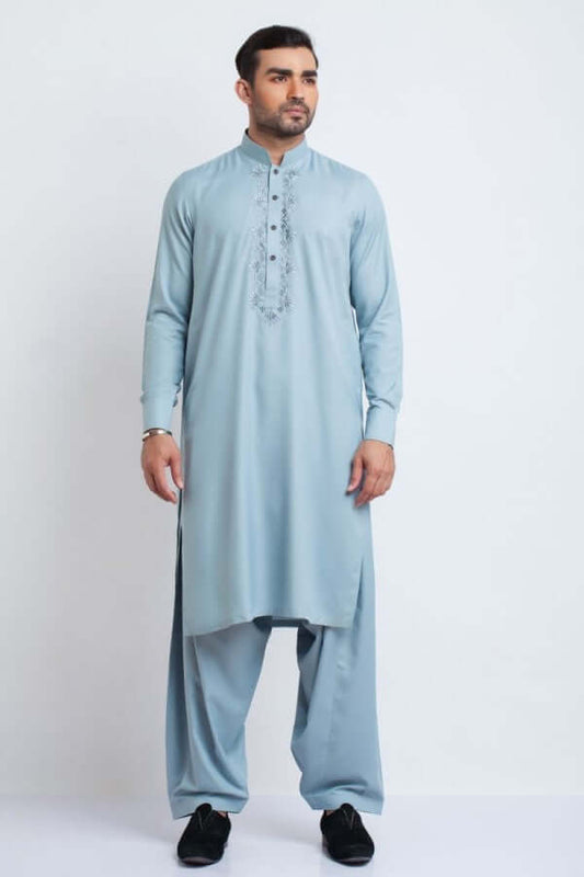 Elegant Blue Embroidered Shalwar Kameez