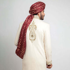 Ivory Shux sherwani with Zardozi embroidery detailing