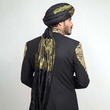 Jet Black Form-Fitted Sherwani with sleek tailoring and sophisticated design