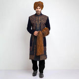 Midnight Blue Velvet Form Fitted Sherwani with luxurious fabric and sleek tailoring