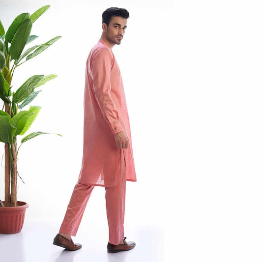 Basic Coral Cotton/Viscose Kurta & Drawstring Trousers AI-EID-0002