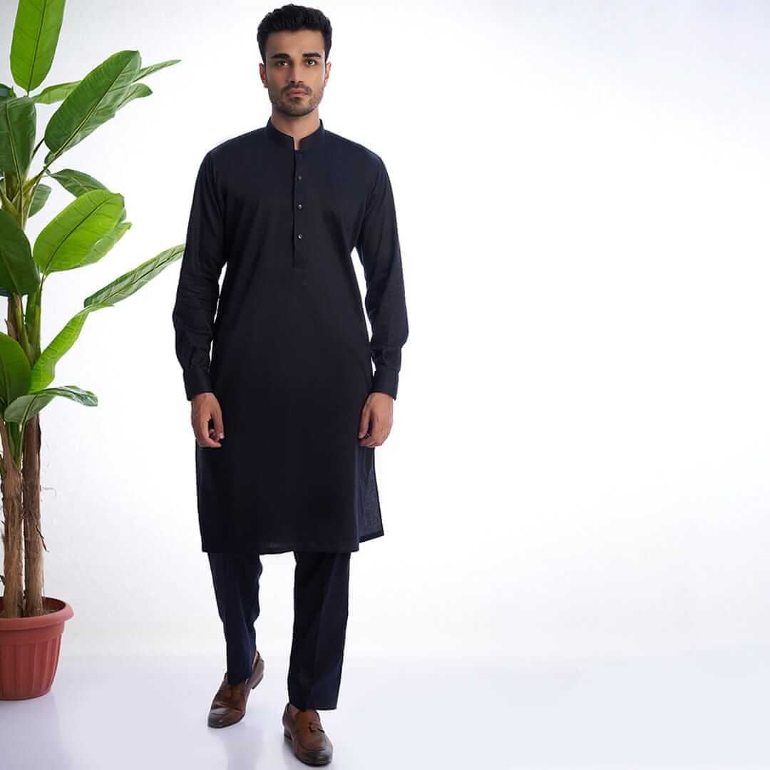 Basic Black Kurta and Drawstring Trousers AI-EID-0005