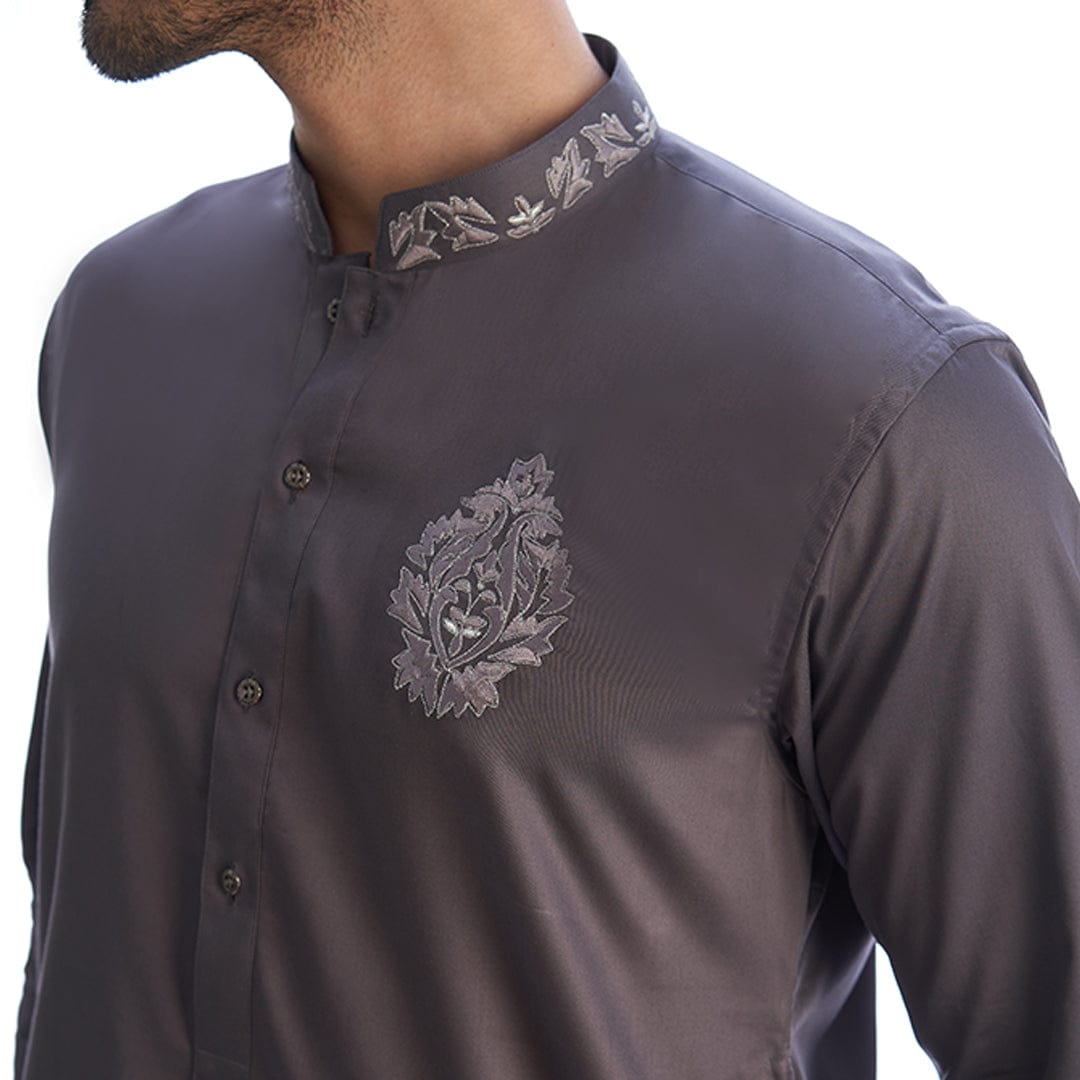 Warm Grey Supima Cotton/Satin Kurta & Drawstring Trousers AI-EID-0004