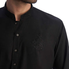 Minimalistic Black IronEz Fabric Kurta and Drawstring Trousers AL-BSC-0012