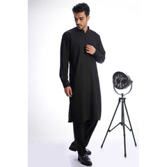 Minimalistic Black IronEz Fabric Kurta and Drawstring Trousers AL-BSC-0012