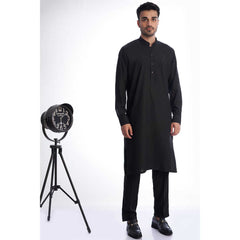 Minimalistic Black IronEz Fabric Kurta and Drawstring Trousers AL-BSC-0012