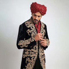 Black Shux Sherwani with Heavy Anchor Threadwork