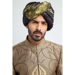 Antique Gold and Black Brocade Form-Fitted Sherwani