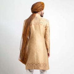 Peach Gold and Grey Brocade Sherwani