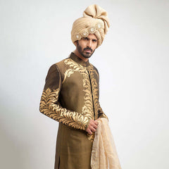 Antique Gold and Black Brocade Sherwani