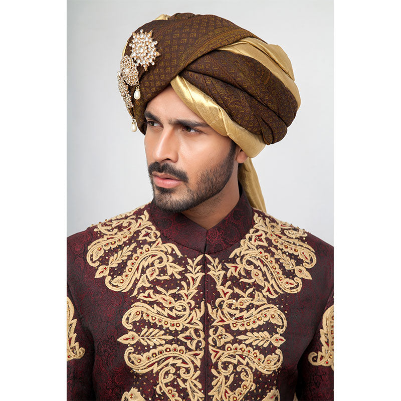 Deep Burgundy Pure Jamavar Silk Shux Sherwani